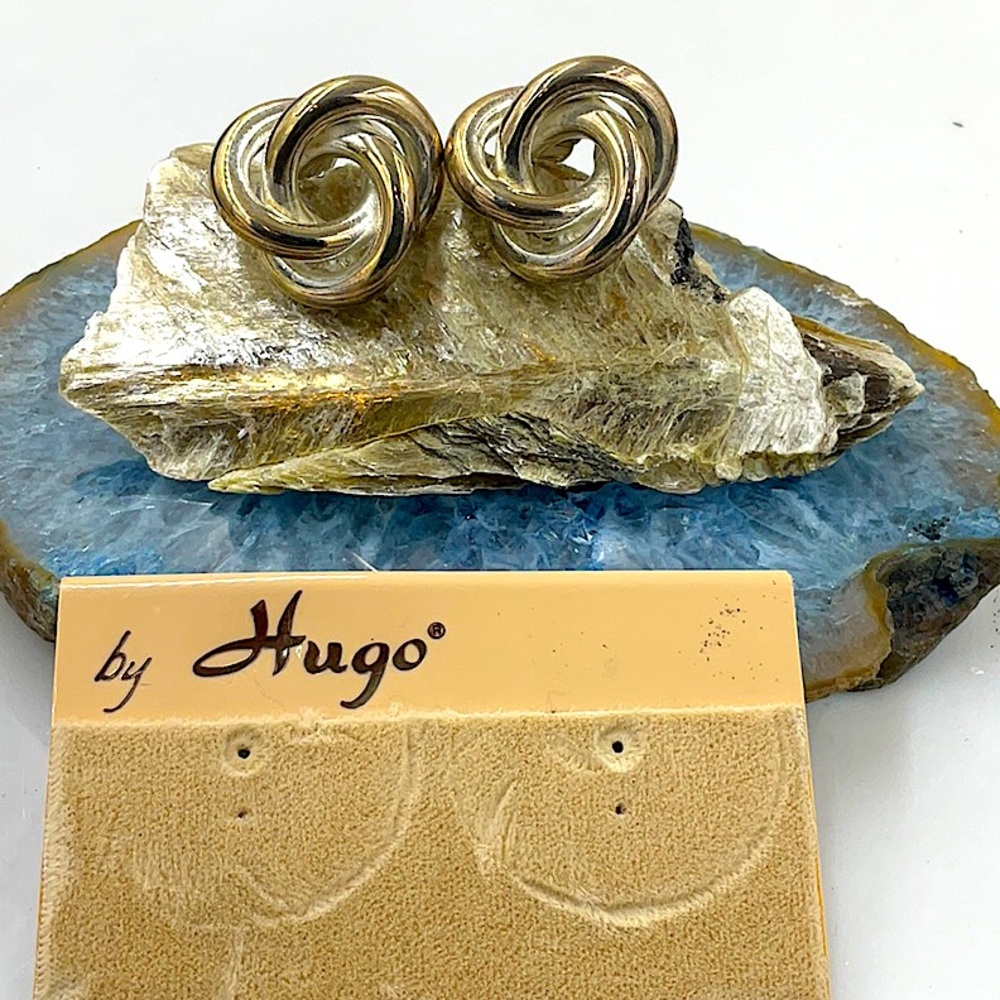 Brand New, Vintage Silver & Gold Knot Twisted Pierce Earrings By Hugo (1980’s) - Picture 3 of 5